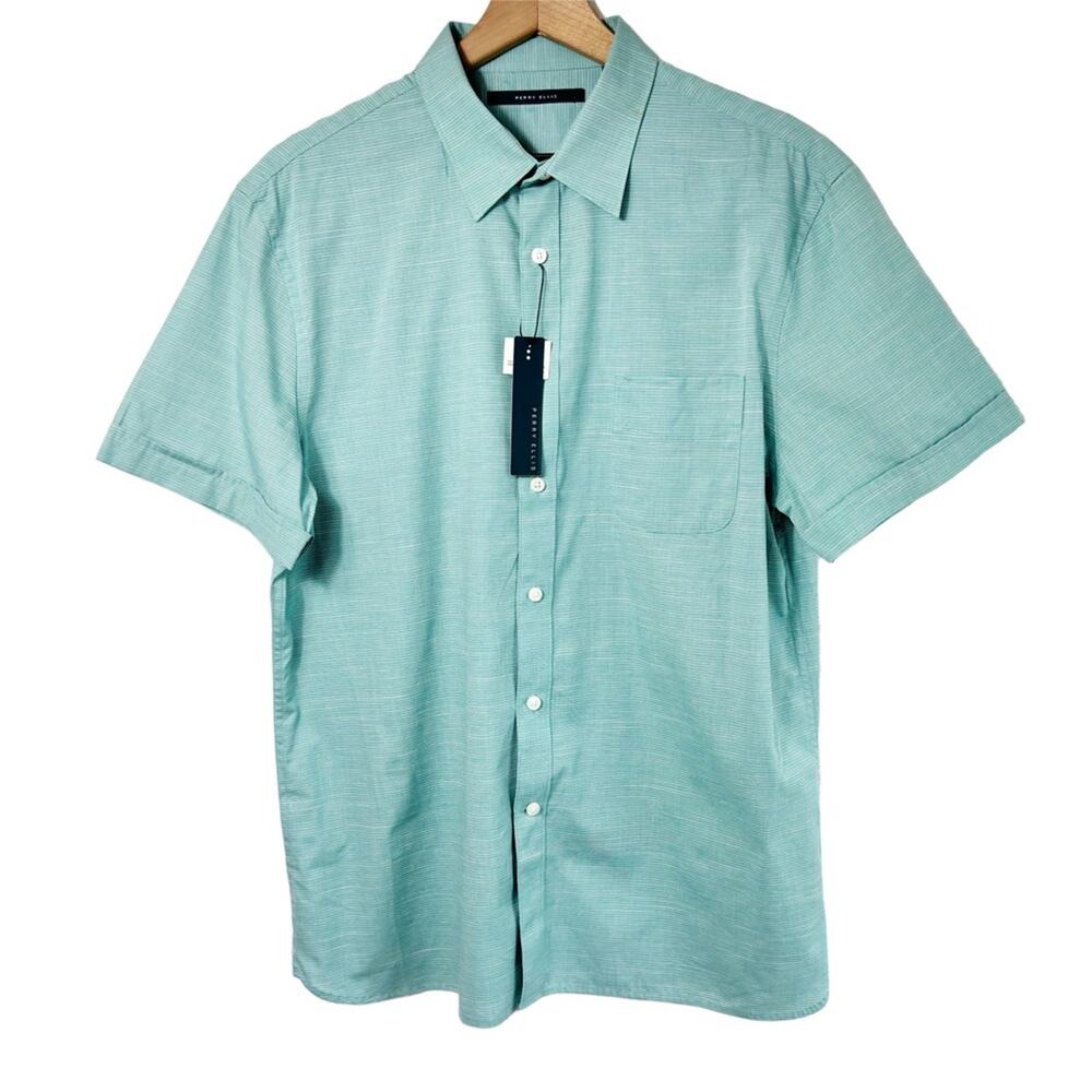 PERRY ELLIS DARK IVY SHORT SLEEVE MEN CASUAL BUTTON DOWN SHIRT LARGE BRAND NEW